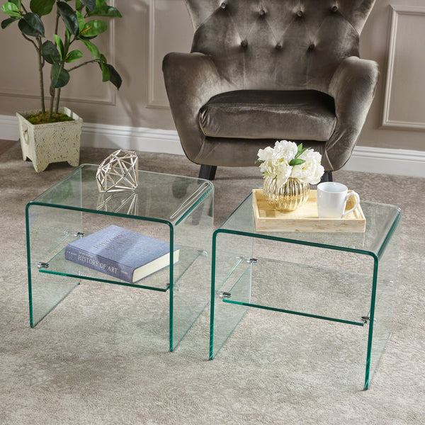 English Elm Christopher Knight Home® - END TABLE Clear Tempered Glass End Table with Aluminum Frame, Sleek Accent for Living Room 24.75"x24.25" 57008.00