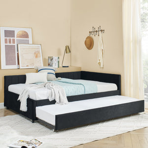 English Elm Full Size Daybed With Trundle - Stylish Velvet Sofa Bed Frame For Cozy Spaces & Overnight Guests W1413S00086