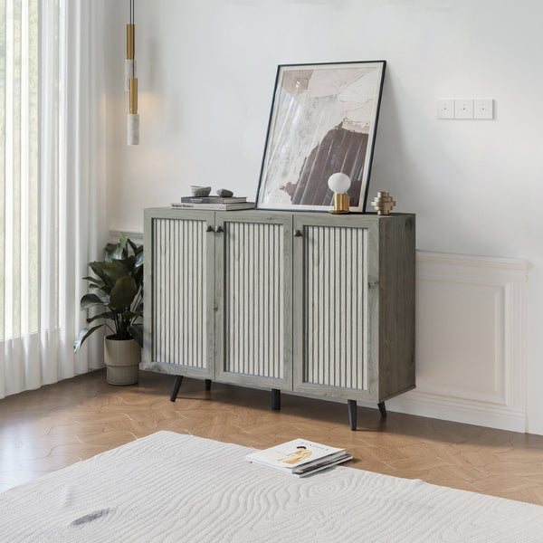 English Elm Storage Cabinet With Three Doors - Versatile Gray Wood Sideboard Buffet For Kitchen & Living Room W2702P202500-GIGA