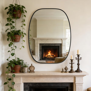 English Elm 30x40 Oval Wall Mirror Slim Metal Frame Distortion Free Glass Bathroom Entryway Accent Black W2203P476481