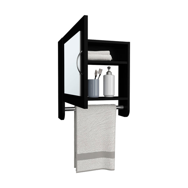 English Elm BOTIQ Sleek Mirror Medicine Cabinet with Towel Rack and Two Interior Shelves for Bath & Kitchen Black 20.3 L x 18.4 W x 2.4 H B200P240243