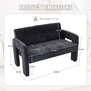 English Elm Nordic Ergonomic Double Armchair Upholstered Chenille Two-Seater Sofa 550lb Capacity Compact Lounge Chair Black W395P380537