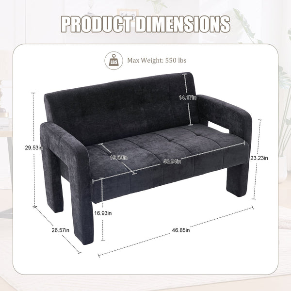 English Elm Nordic Ergonomic Double Armchair Upholstered Chenille Two-Seater Sofa 550lb Capacity Compact Lounge Chair Black W395P380537