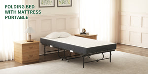 English Elm 75" Extra Long Folding Bed for Tall People with 5" Memory Foam, 450lb Steel Frame, Wheels, Portable Rollaway Comfort T2398P290413