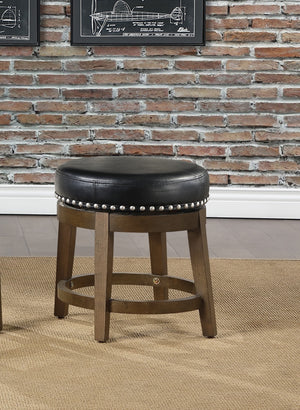 English Elm Round Swivel Stool Set of 2 with Black Faux Leather Seat, Nailhead Trim & Solid Wood Legs, 19.5" H Brown+Black 35.75 L x 21 W x 9.75 H B011P201185
