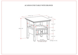 English Elm Acadian Handcrafted Solid Wood End Table In Rich Brunette Brown With Drawer & Open Shelf Storage B136P203471