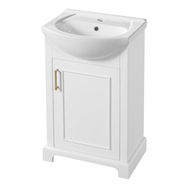 English Elm 20-inch French Style Freestanding Vanity Carved Wood Cabinet Soft Close Ceramic Basin White N710P330977K
