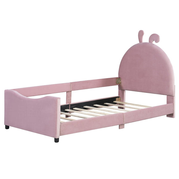 English Elm Twin Velvet Daybed with Sculptural Rabbit Ear Headboard for Kids or Guest Rooms Pink N737P380205H