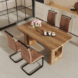 English Elm Table 5-Piece Dining Set - Modern Wood Textured Table With 4 Brown Tech Fabric Chairs & Black Legs W1151S03584-GIGA