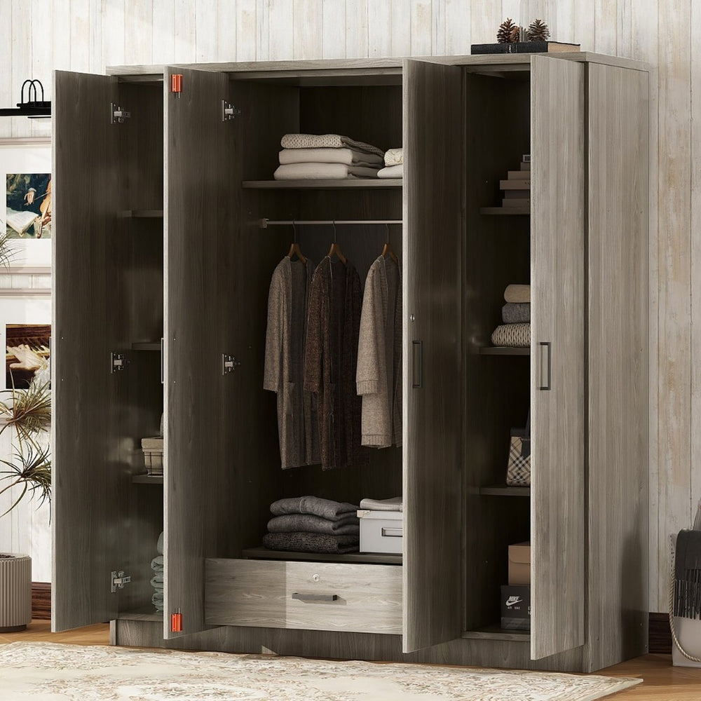 English Elm 4-door Wardrobe with Drawer Gray Mdf Freestanding Bedroom Closet Storage Unit LP006002AAE