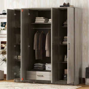 English Elm 4-door Wardrobe with Drawer Gray Mdf Freestanding Bedroom Closet Storage Unit LP006002AAE
