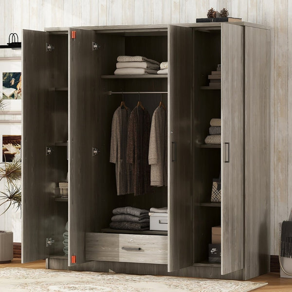 English Elm 4-door Wardrobe with Drawer Gray Mdf Freestanding Bedroom Closet Storage Unit LP006002AAE
