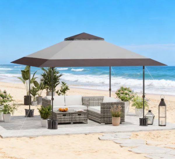 English Elm Large Vented Two-tier Patio Gazebo with Mesh Netting Steel Frame Backyard Shelter T3971P427080