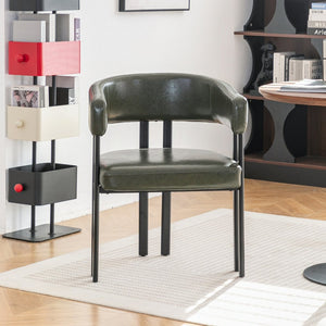 English Elm Modern Barrel Dining Chairs Set of 2 Faux Leather Wraparound Seat Metal Frame Green W3394P444216