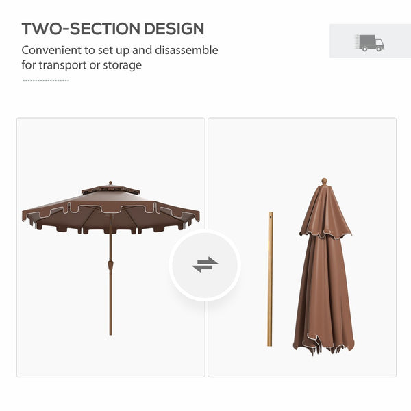 English Elm Outsunny 9' Ruffled Patio Umbrella With Crank & Tilt, Double-Top Vent Design For Garden & Pool Use W2225P217595-GIGA