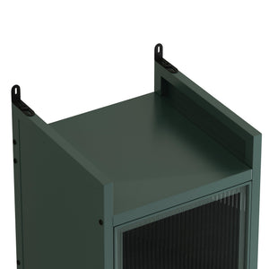 English Elm Modern Four-tier Glass Door Cabinet with Slim Iron Frame, Five Shelves, Heavy-Duty 33lb Capacity Dark Green W757P241563