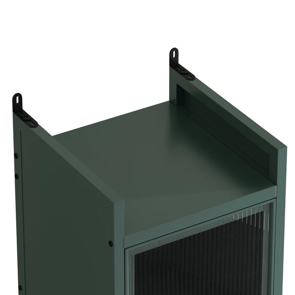 English Elm Modern Four-tier Glass Door Cabinet with Slim Iron Frame, Five Shelves, Heavy-Duty 33lb Capacity Dark Green W757P241563