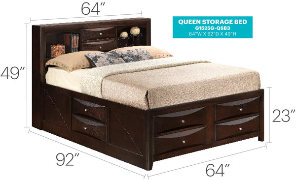 English Elm Marilla Modern Full Storage Bed with Dovetailed Drawers, Real Wood Veneer, Molded Beveled Fronts Cappuccino 19 L x 19 W x 30 H B078S00195