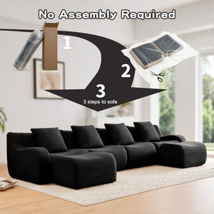 English Elm U-Shaped Plush Teddy Fabric Sofa - Ergonomic, No Assembly, Modular Design For Cozy Living Spaces W714S01464-GIGA