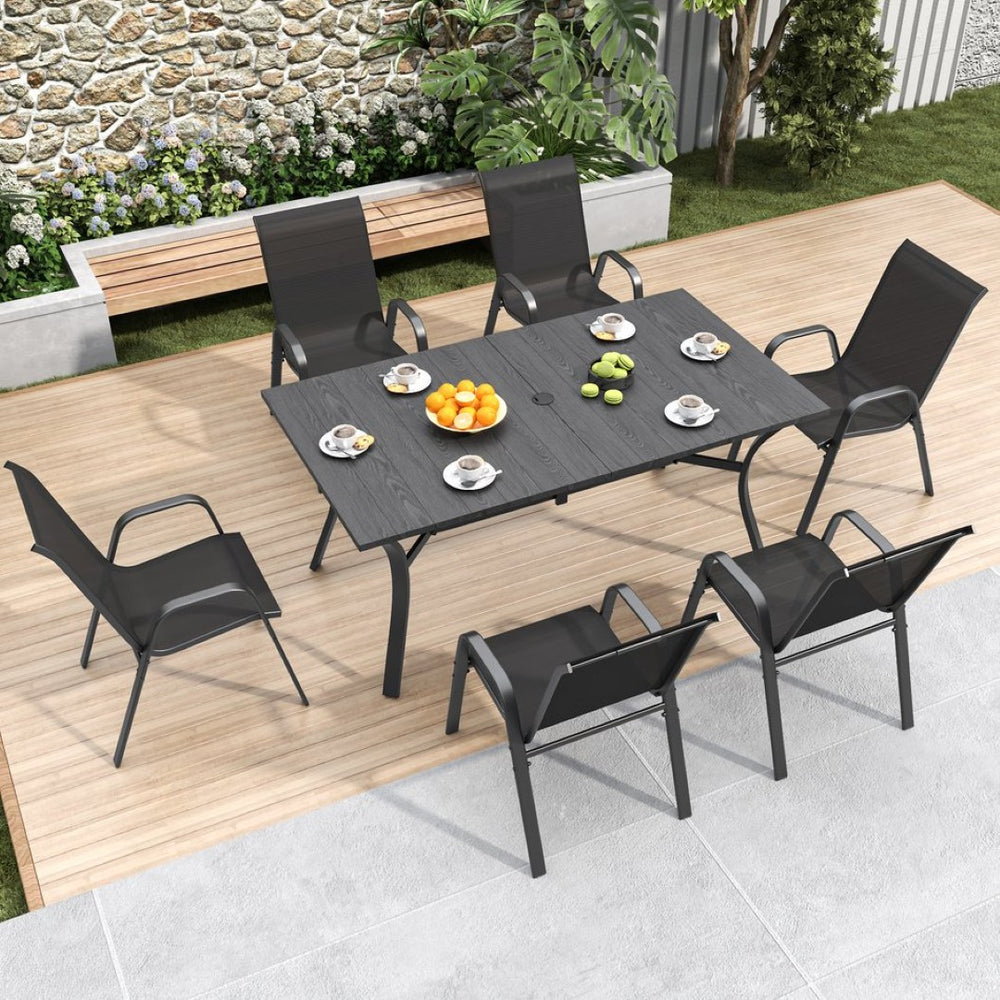 English Elm 6-piece Outdoor Dining Chair Set Ergonomic Teslin Fabric Powder Coated Metal Patio Seating Black W3979P392987
