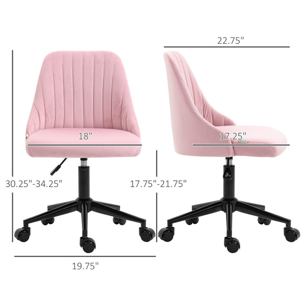 English Elm Vinsetto Elegant Velvet Mid-Back Office Chair, Scalloped Design Swivel Desk Chair For Home Use, Pink W2225P217492-GIGA