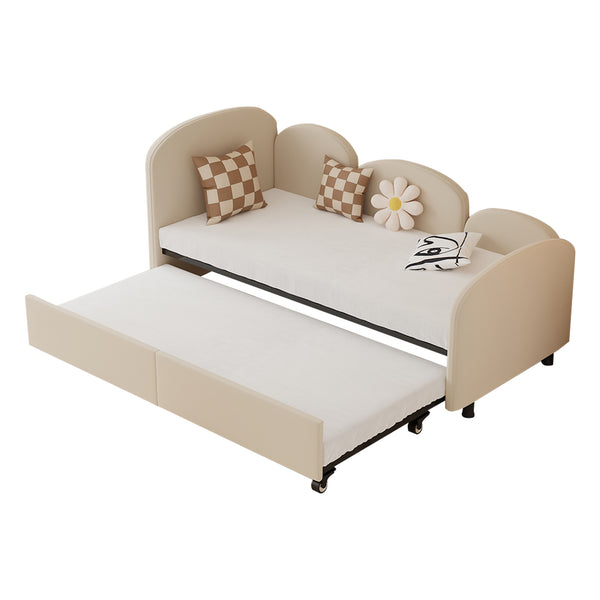 English Elm Twin Flower Shape Velvet Daybed with Storage Drawer, Modern Kids Sofa Bed Frame for Bedroom Beige W395S00115