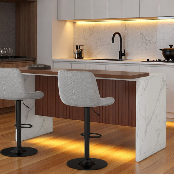 English Elm 63" Modern Kitchen Island Set With 2 Gray Bar Stools - Stylish Marble Look, Led Lighting & Versatile Use W2699S00070