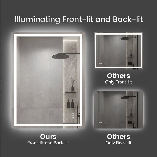 English Elm 48"*36"LED Modern LED Vanity Mirror with Touch Sensor, Dual Front/Back Light, Fog-Free, IP44 Water Resistant, CRI90+ Dimmable Memory T3177P320625