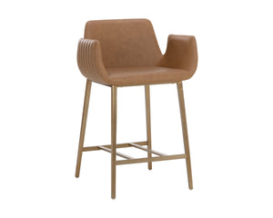 Sunpan Lucano Counter Stool - Elegant Milliken Cognac Faux Leather With Gold Stainless Steel Legs Brown Faux Leather 111122