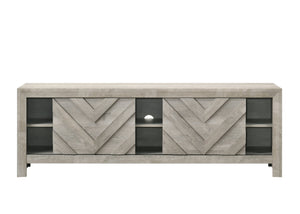 English Elm 1pc Rustic Geometric Chevron Entertainment Console TV Stand with Washed Wood Finish and Ample Storage Spaces Gray 70.16 L x 20.47 W x 31.42 H B2741P295483