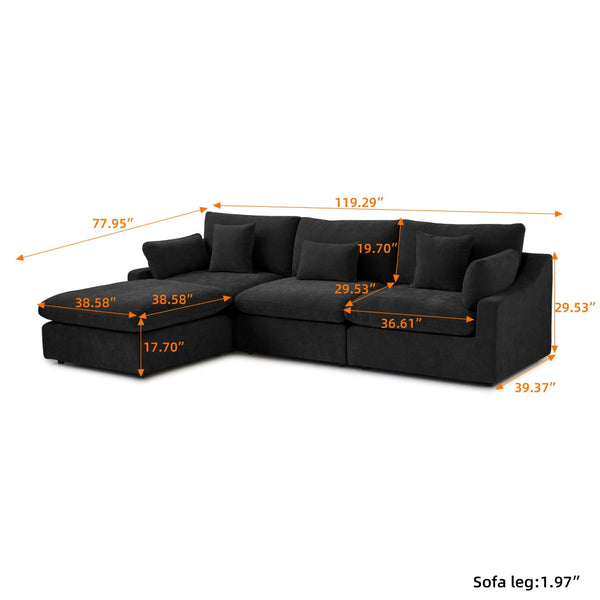 English Elm Sky Cloud Slope Modular L-Shaped Sectional Sofa In Black – Comfortable 4-Seater For Modern Living B341S00031-GIGA