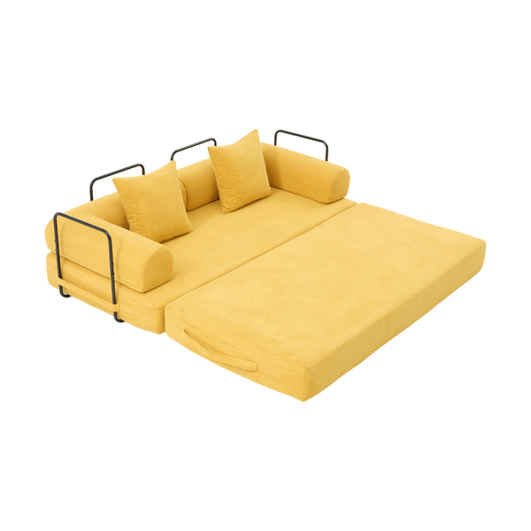 English Elm UNITED modular foldable sofa with metal frame, corduroy upholstery, side pocket & quick assembly convenience Mustard yellow W1568P375635