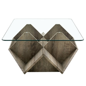 English Elm Tempered Glass Top Coffee Table with Carved Wood Grain Mdf Base and Open Storage W3875P387030