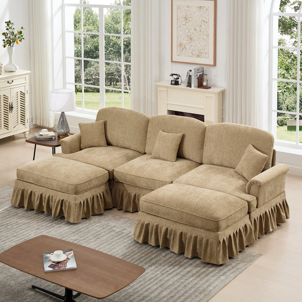 English Elm Classic Comfy Modular U-Shape Sectional Sofa With Removable Skirts, Ottoman, And Stylish Design W3041S00246