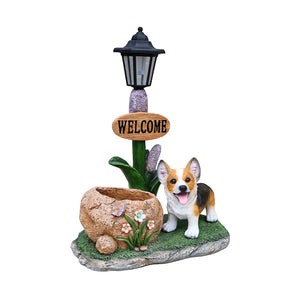 English Elm Labrador Solar Garden Statue with Led Glow and Built-in Succulent Planter Basin W5398P464251