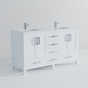 English Elm White Double Bath Vanity 60" W x 22" D with White Quartz Top, Soft-Close Drawers, Faucet Set Included B2731P259072