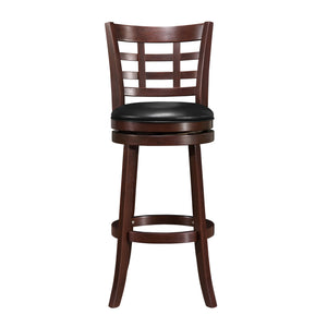 Homelegance Rubberwood Swivel Barstool with Window Back and Upholstered Seat in Cherry 032DC-29BKPU