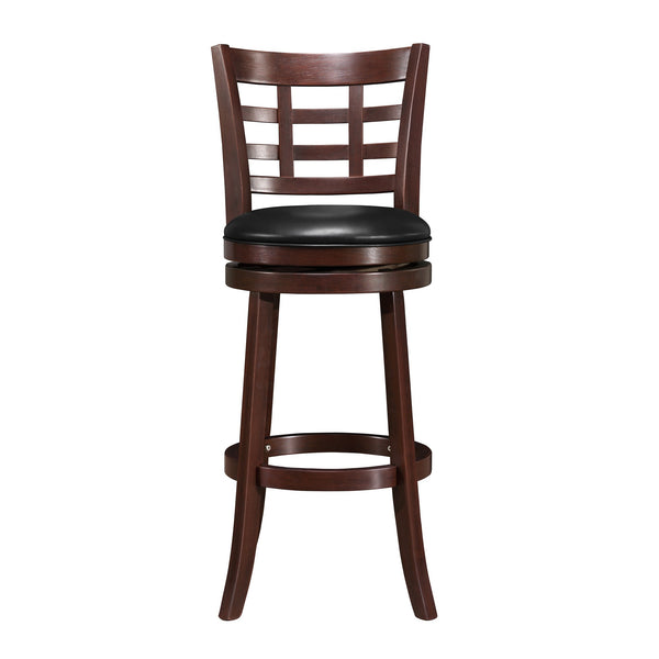 Homelegance Rubberwood Swivel Barstool with Window Back and Upholstered Seat in Cherry 032DC-29BKPU