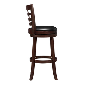 Rubberwood Swivel Barstool with Window Back and Upholstered Seat in Cherry