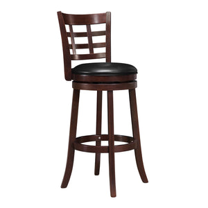 Rubberwood Swivel Barstool with Window Back and Upholstered Seat in Cherry