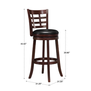 Rubberwood Swivel Barstool with Window Back and Upholstered Seat in Cherry
