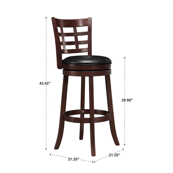 Rubberwood Swivel Barstool with Window Back and Upholstered Seat in Cherry