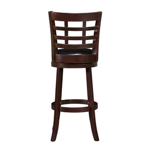 Rubberwood Swivel Barstool with Window Back and Upholstered Seat in Cherry