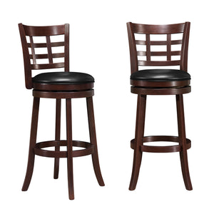 Rubberwood Swivel Barstool with Window Back and Upholstered Seat in Cherry