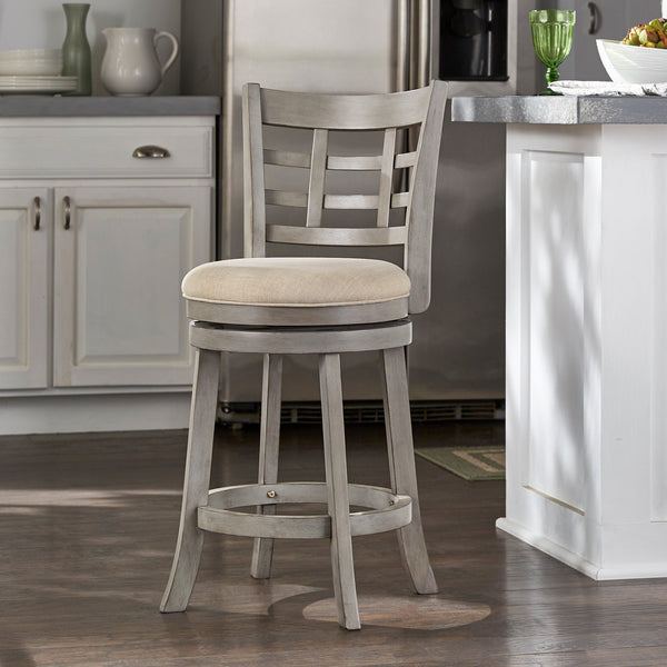 Jaxen Rubberwood Window Back Counter Stool with Cushioned Seat and Footrest for Kitchen