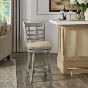 Jaxen Rubberwood Window Back Counter Stool with Cushioned Seat and Footrest for Kitchen
