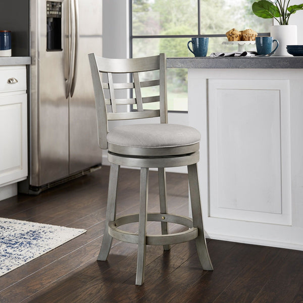 Jaxen Rubberwood Window Back Counter Stool with Cushioned Seat and Footrest for Kitchen