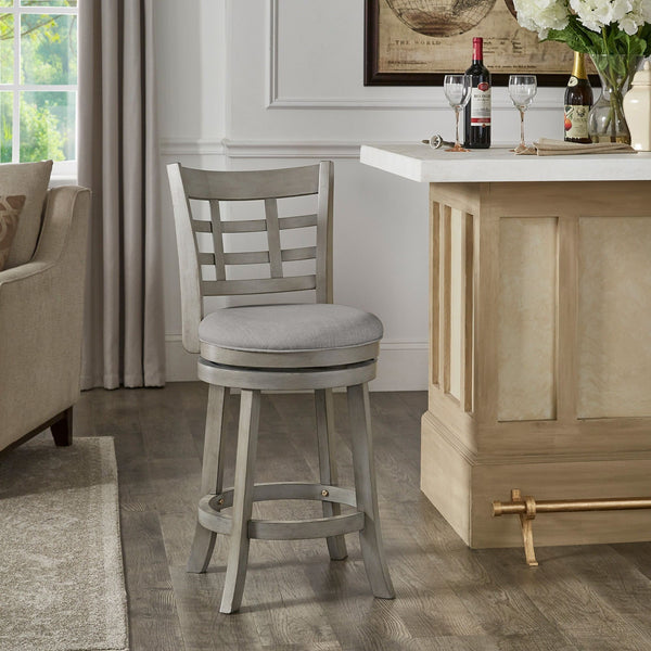 Jaxen Rubberwood Window Back Counter Stool with Cushioned Seat and Footrest for Kitchen
