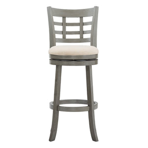Homelegance Jaxen Swivel Barstool Rubberwood Frame Padded Seat Window Back Kitchen Counter Antique Grey / Beige 032GA-29BL