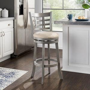 Jaxen Swivel Barstool Rubberwood Frame Padded Seat Window Back Kitchen Counter